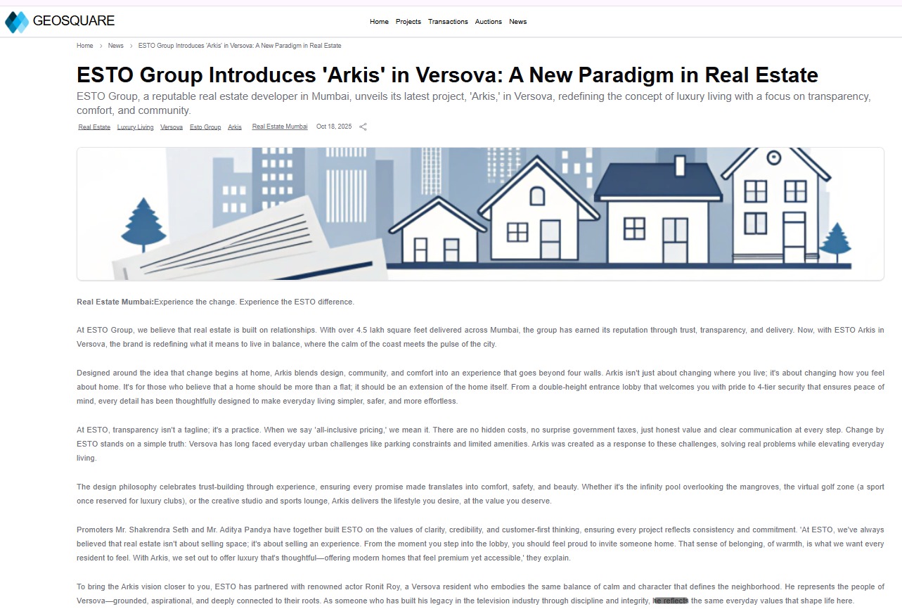 ESTO Group introduce Arkis in Versova: a new paradigm in real estate