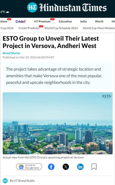ESTO Group to unveil their latest project in Versova, Andheri West · Hindustan Times