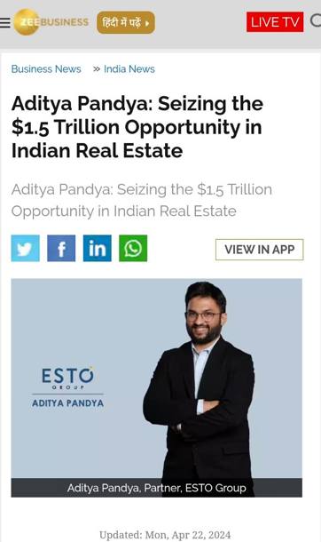 Aditya Pandya: Seizing the $1.5 trillion opportunity in Indian real estate · Zee Business