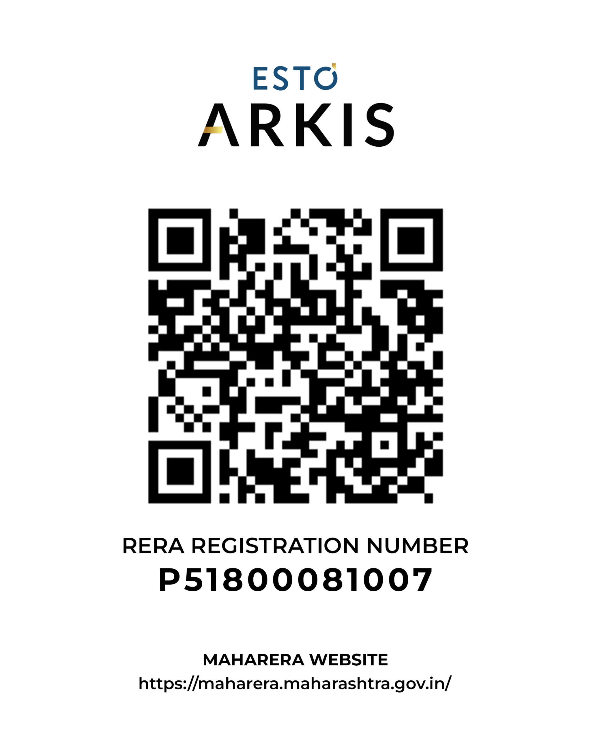 ESTO Arkis MahaRERA registration QR